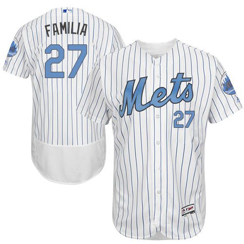 Mets #27 Jeurys Familia White(Blue Strip) Flexbase Authentic Collection Father's Day Stitched MLB Jersey Mets #27 Jeurys Familia White(Blue Strip) Flexbase Authentic Collection Father's Day Stitched MLB Jersey