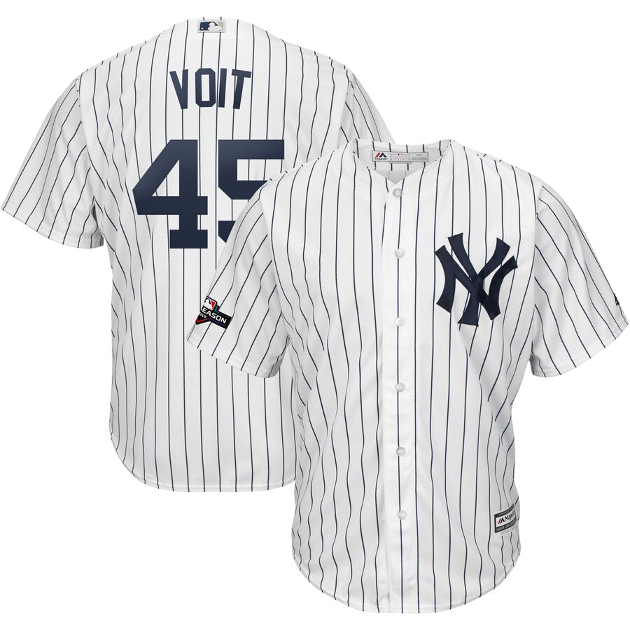 New York Yankees #45 Luke Voit Majestic 2019 Postseason Official Cool Base Player Jersey White Navy