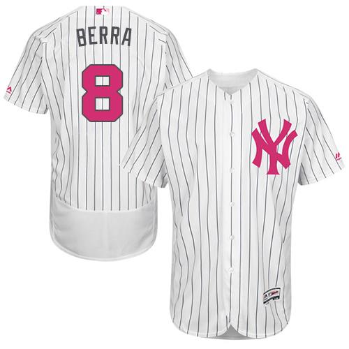 Yankees #8 Yogi Berra White Strip Flexbase Authentic Collection Mother's Day Stitched MLB Jersey Yankees #8 Yogi Berra White Strip Flexbase Authentic Collection Mother's Day Stitched MLB Jersey