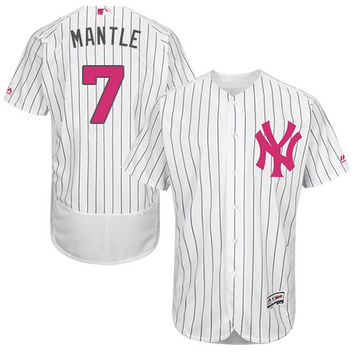 Yankees #7 Mickey Mantle White Strip Flexbase Authentic Collection Mother's Day Stitched MLB Jersey Yankees #7 Mickey Mantle White Strip Flexbase Authentic Collection Mother's Day Stitched MLB Jersey