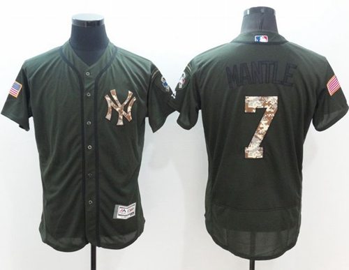 Yankees #7 Mickey Mantle Green Flexbase Authentic Collection Salute to Service Stitched MLB Jersey Yankees #7 Mickey Mantle Green Flexbase Authentic Collection Salute to Service Stitched MLB Jersey
