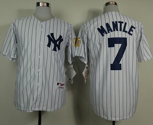 Yankees #7 Mickey Mantle White 75TH Throwback Stitched MLB Jersey Yankees #7 Mickey Mantle White 75TH Throwback Stitched MLB Jersey