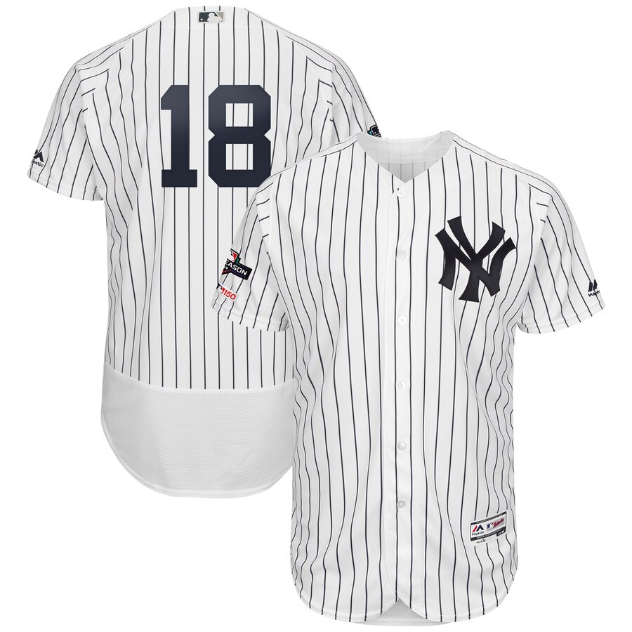 New York Yankees #18 Didi Gregorius Majestic 2019 Postseason Authentic Flex Base Player Jersey White Navy New York Yankees #18 Didi Gregorius Majestic 2019 Postseason Authentic Flex Base Player Jersey White Navy