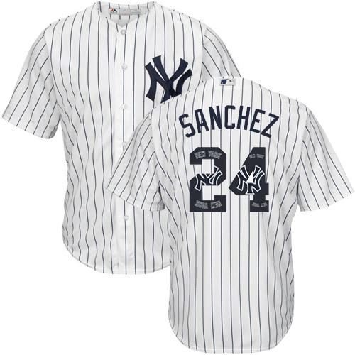 Yankees #24 Gary Sanchez White Strip Team Logo Fashion Stitched MLB Jersey Yankees #24 Gary Sanchez White Strip Team Logo Fashion Stitched MLB Jersey
