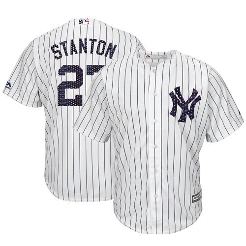 Yankees #27 Giancarlo Stanton White Strip New Cool Base 2018 Stars & Stripes Stitched MLB Jersey Yankees #27 Giancarlo Stanton White Strip New Cool Base 2018 Stars & Stripes Stitched MLB Jersey