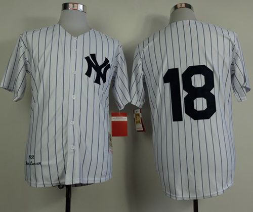 Mitchell and Ness 1956 Yankees #18 Don Larsen White Throwback Stitched MLB Jersey Mitchell and Ness 1956 Yankees #18 Don Larsen White Throwback Stitched MLB Jersey