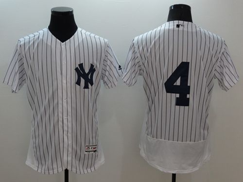 Yankees #4 Lou Gehrig White Strip Flexbase Authentic Collection Stitched MLB Jersey Yankees #4 Lou Gehrig White Strip Flexbase Authentic Collection Stitched MLB Jersey