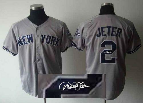 Yankees #2 Derek Jeter Grey Autographed Stitched MLB Jersey Yankees #2 Derek Jeter Grey Autographed Stitched MLB Jersey