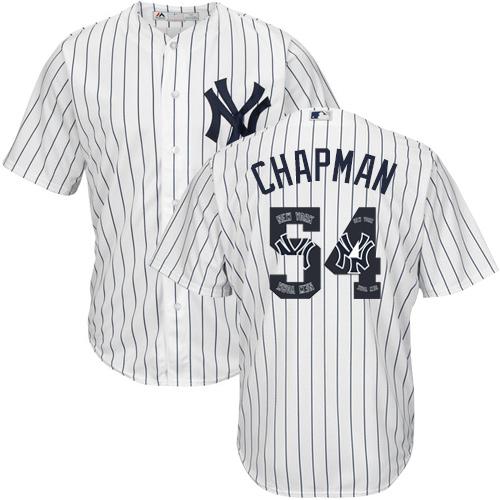 Yankees #54 Aroldis Chapman White Strip Team Logo Fashion Stitched MLB Jersey Yankees #54 Aroldis Chapman White Strip Team Logo Fashion Stitched MLB Jersey