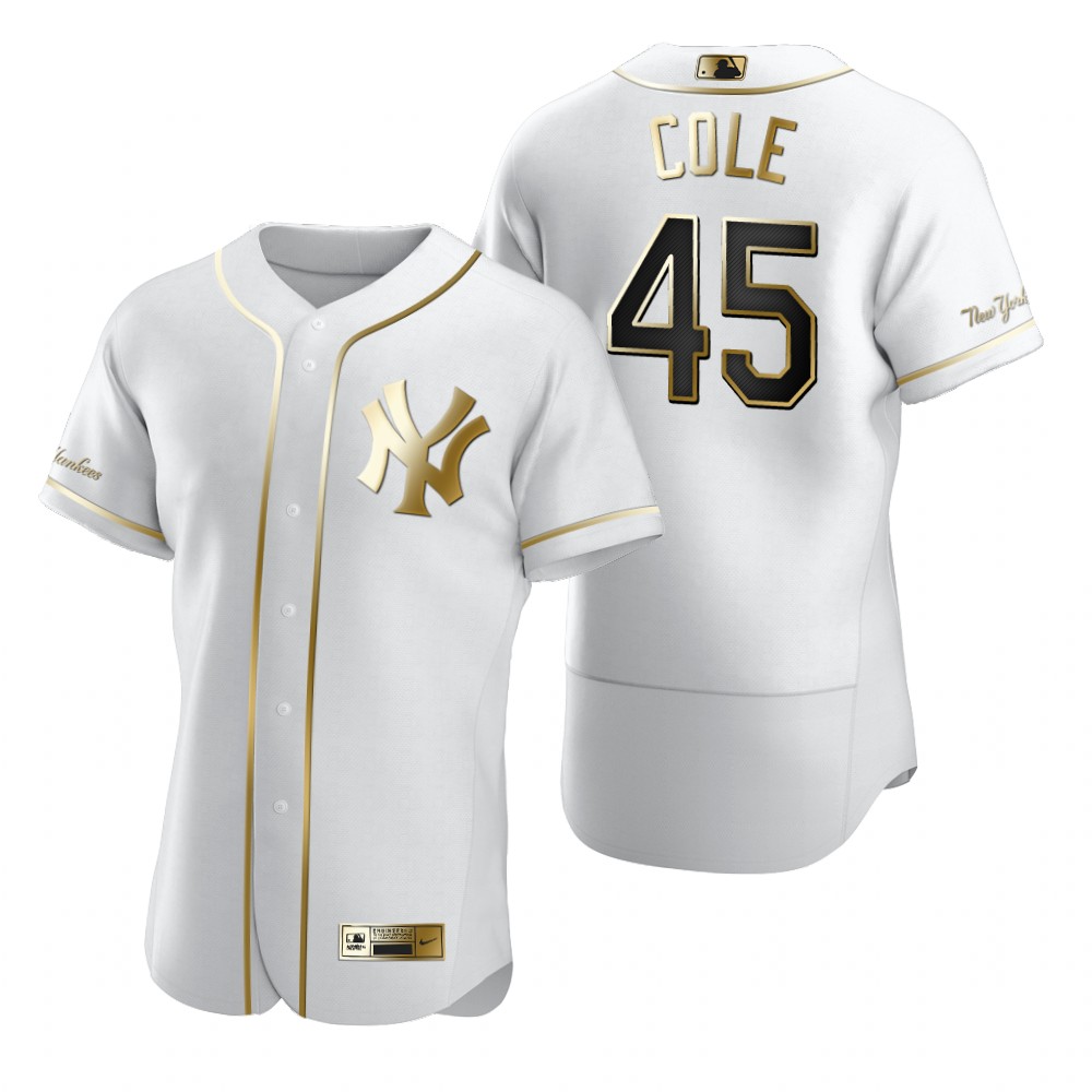 New York Yankees #45 Gerrit Cole White Nike Men's Authentic Golden Edition MLB Jersey New York Yankees #45 Gerrit Cole White Nike Men's Authentic Golden Edition MLB Jersey