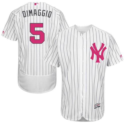 Yankees #5 Joe DiMaggio White Strip Flexbase Authentic Collection Mother's Day Stitched MLB Jersey Yankees #5 Joe DiMaggio White Strip Flexbase Authentic Collection Mother's Day Stitched MLB Jersey