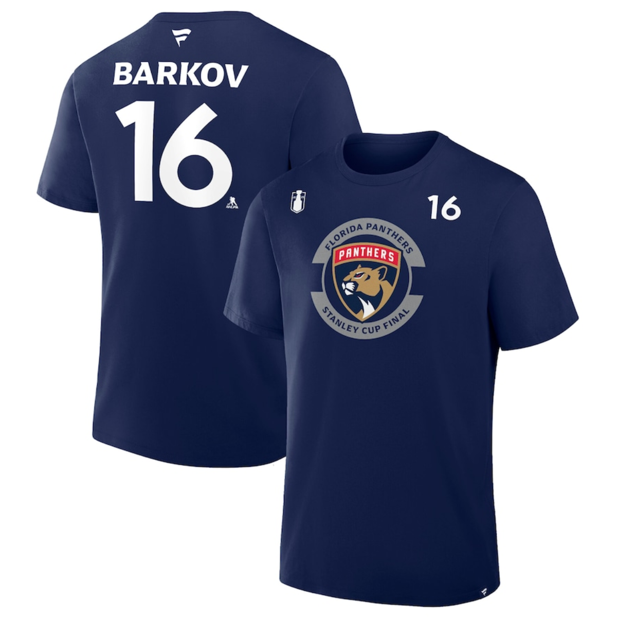 Men's Florida Panthers #16 Aleksander Barkov Navy 2025 Stanley Cup Final Pro Name & Number T-Shirt Men's Florida Panthers #16 Aleksander Barkov Navy 2025 Stanley Cup Final Pro Name & Number T-Shirt