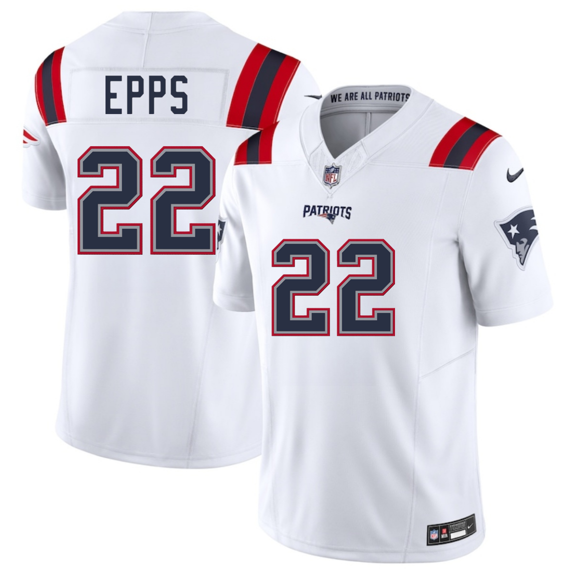 Men's New England Patriots #22 Marcus Epps White 2025 F.U.S.E. Vapor Limited Stitched Football Jersey Men's New England Patriots #22 Marcus Epps White 2025 F.U.S.E. Vapor Limited Stitched Football Jersey