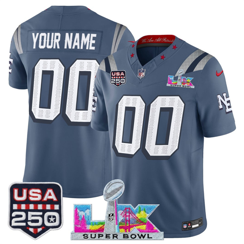 Men's New England Patriots Active Player Custom Storm Blue 2025 F.U.S.E. Super Bowl LX & USA 250' Patch “Rivalries” Vapor Limited Football Stitched Jersey Men's New England Patriots Active Player Custom Storm Blue 2025 F.U.S.E. Super Bowl LX & USA 250' Patch “Rivalries” Vapor Limited Football Stitched Jersey