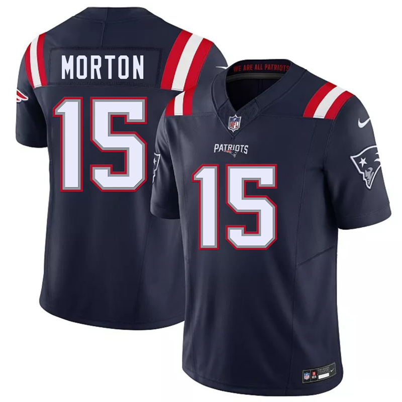 Men's New England Patriots #15 Behren Morton Navy 2026 Draft F.U.S.E. Vapor Limited Stitched Football Jersey