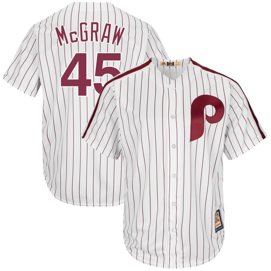 Philadelphia Phillies #45 Tug McGraw Majestic Cooperstown Collection Cool Base Player Jersey White Philadelphia Phillies #45 Tug McGraw Majestic Cooperstown Collection Cool Base Player Jersey White