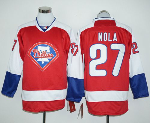 Phillies #27 Aaron Nola Red Long Sleeve Stitched MLB Jersey Phillies #27 Aaron Nola Red Long Sleeve Stitched MLB Jersey