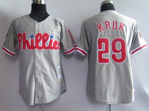 Mitchell and Ness Phillies #29 John Kruk Grey Stitched Throwback MLB Jersey Mitchell and Ness Phillies #29 John Kruk Grey Stitched Throwback MLB Jersey