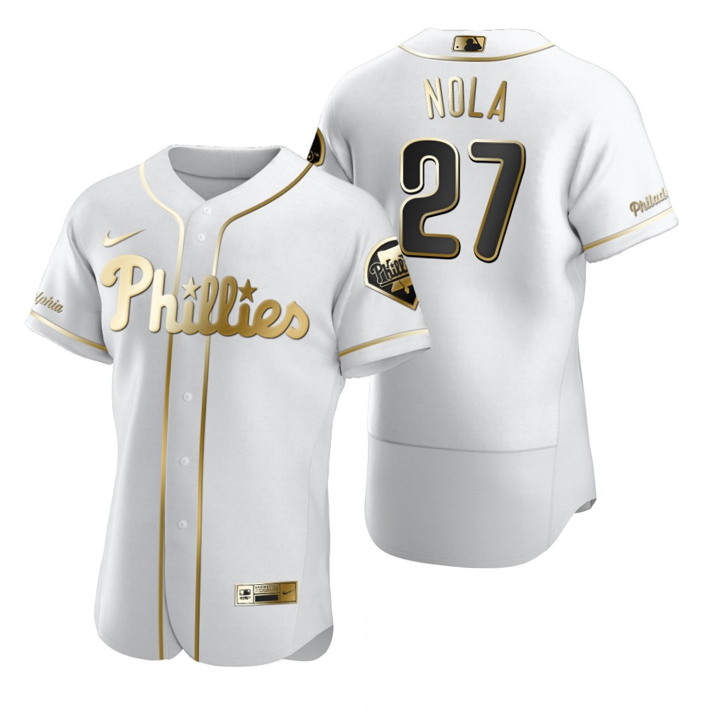 Philadelphia Phillies #27 Aaron Nola White Nike Men's Authentic Golden Edition MLB Jersey Philadelphia Phillies #27 Aaron Nola White Nike Men's Authentic Golden Edition MLB Jersey