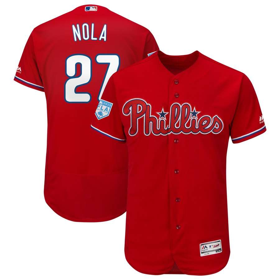 Phillies #27 Aaron Nola Red 2019 Spring Training Flex Base Stitched MLB Jersey Phillies #27 Aaron Nola Red 2019 Spring Training Flex Base Stitched MLB Jersey