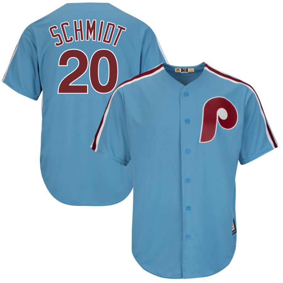 Philadelphia Phillies #20 Mike Schmidt Majestic Cooperstown Player Cool Base Jersey Light Blue Philadelphia Phillies #20 Mike Schmidt Majestic Cooperstown Player Cool Base Jersey Light Blue