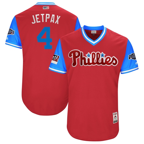 Phillies #4 Scott Kingery Red "Jetpax" Players Weekend Authentic Stitched MLB Jersey Phillies #4 Scott Kingery Red "Jetpax" Players Weekend Authentic Stitched MLB Jersey