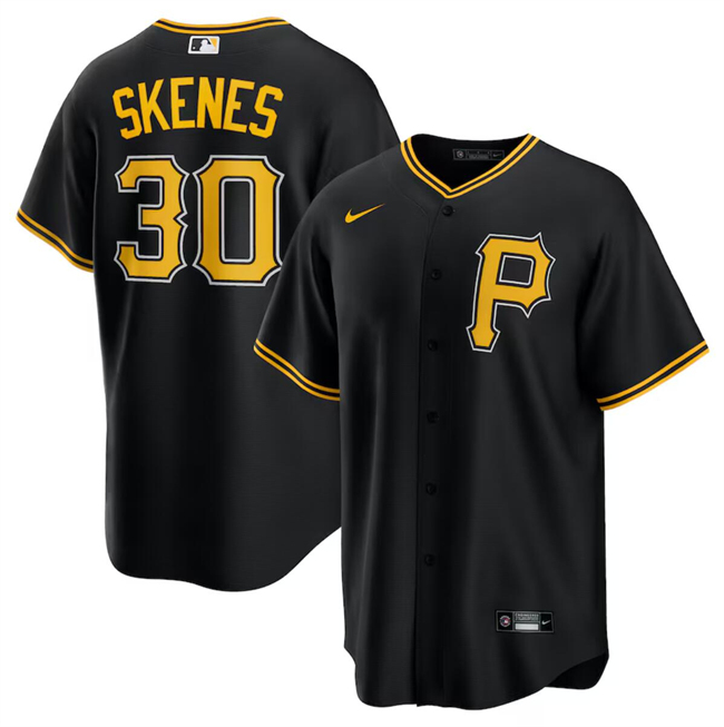 Men's Pittsburgh Pirates #30 Paul Skenes Black Cool Base Stitched Baseball Jersey Men's Pittsburgh Pirates #30 Paul Skenes Black Cool Base Stitched Baseball Jersey