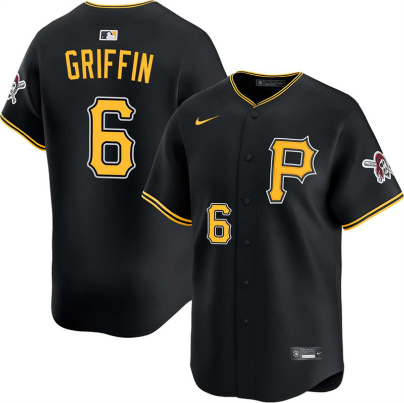 Men's Pittsburgh Pirates #6 Konnor Griffin Black Alternate Limited Stitched Baseball Jersey Men's Pittsburgh Pirates #6 Konnor Griffin Black Alternate Limited Stitched Baseball Jersey