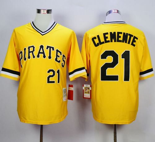 Mitchell and Ness 1971 Pirates #21 Roberto Clemente Yellow Throwback Stitched MLB Jersey Mitchell and Ness 1971 Pirates #21 Roberto Clemente Yellow Throwback Stitched MLB Jersey