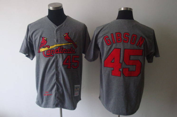 Cardinals #45 Bob Gibson Mitchell and Ness 1967 Stitched Grey Throwback MLB Jersey Cardinals #45 Bob Gibson Mitchell and Ness 1967 Stitched Grey Throwback MLB Jersey