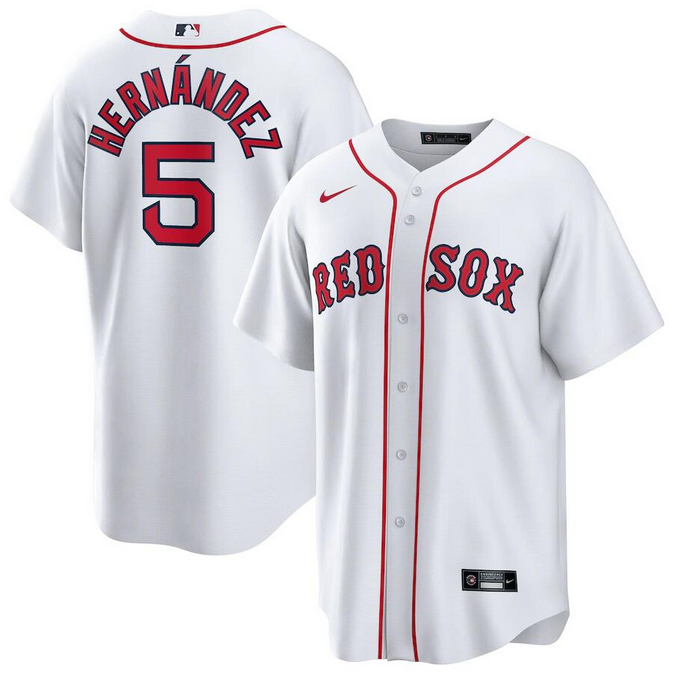 Men's Boston Red Sox #5 Enrique Hernandez White MLB Home Official Player Jersey Men's Boston Red Sox #5 Enrique Hernandez White MLB Home Official Player Jersey