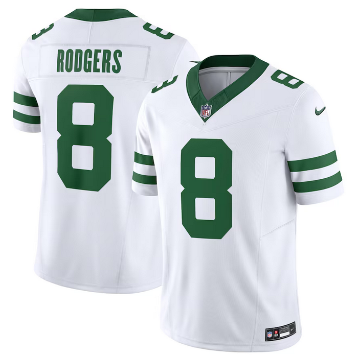 Men's New York Jets #8 Aaron Rodgers White Vapor F.U.S.E. Untouchable Limited Stitched Jersey Men's New York Jets #8 Aaron Rodgers White Vapor F.U.S.E. Untouchable Limited Stitched Jersey