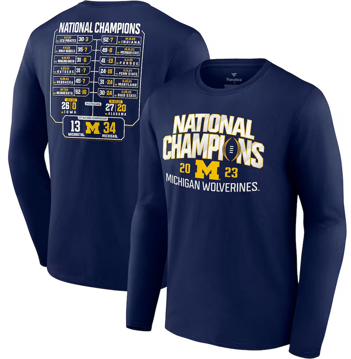 Men's Michigan Wolverines Navy Champions Long T-Shirt Men's Michigan Wolverines Navy Champions Long T-Shirt