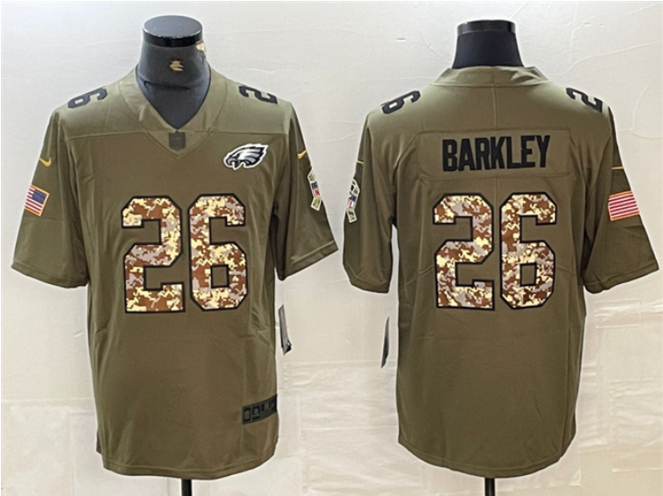 Men's Philadelphia Eagles #26 Saquon Barkley Olive Salute To Service Limited Stitched Jersey Men's Philadelphia Eagles #26 Saquon Barkley Olive Salute To Service Limited Stitched Jersey
