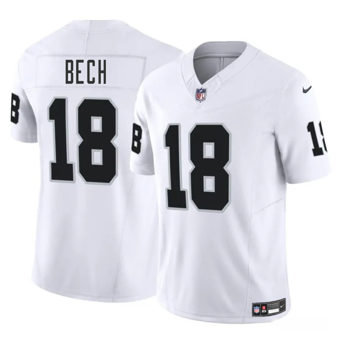 Men's Las Vegas Raiders #18 Jack Bech White 2025 Draft F.U.S.E. Vapor Untouchable Limited Stitched Football Jersey Men's Las Vegas Raiders #18 Jack Bech White 2025 Draft F.U.S.E. Vapor Untouchable Limited Stitched Football Jersey