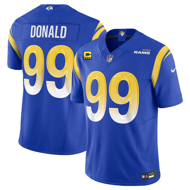 Men's Los Angeles Rams #99 Aaron Donald Blue 2023 F.U.S.E. With 4-Star C Patch Vapor Untouchable Limited Stitched Football Jersey Men's Los Angeles Rams #99 Aaron Donald Blue 2023 F.U.S.E. With 4-Star C Patch Vapor Untouchable Limited Stitched Football Jersey