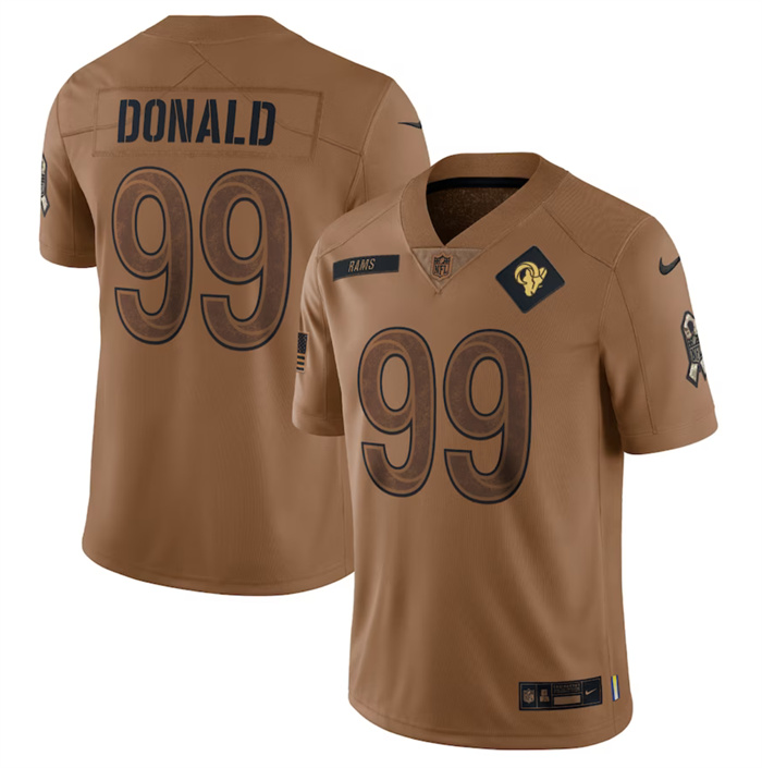 Men's Los Angeles Rams #99 Aaron Donald 2023 Brown Salute To Service Limited Football Jersey Men's Los Angeles Rams #99 Aaron Donald 2023 Brown Salute To Service Limited Football Jersey