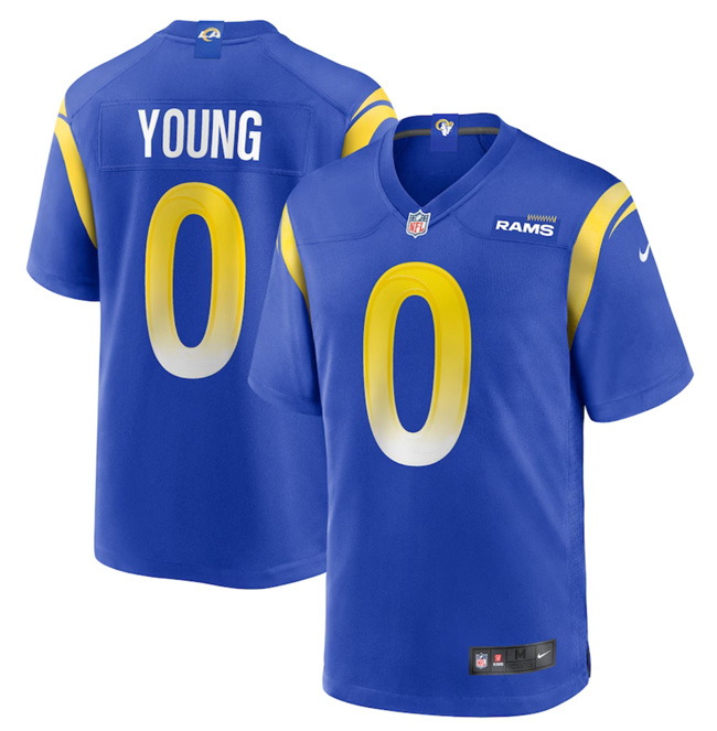 Men's Los Angeles Rams #0 PByron Young Blue Stitched Game Jersey Men's Los Angeles Rams #0 PByron Young Blue Stitched Game Jersey