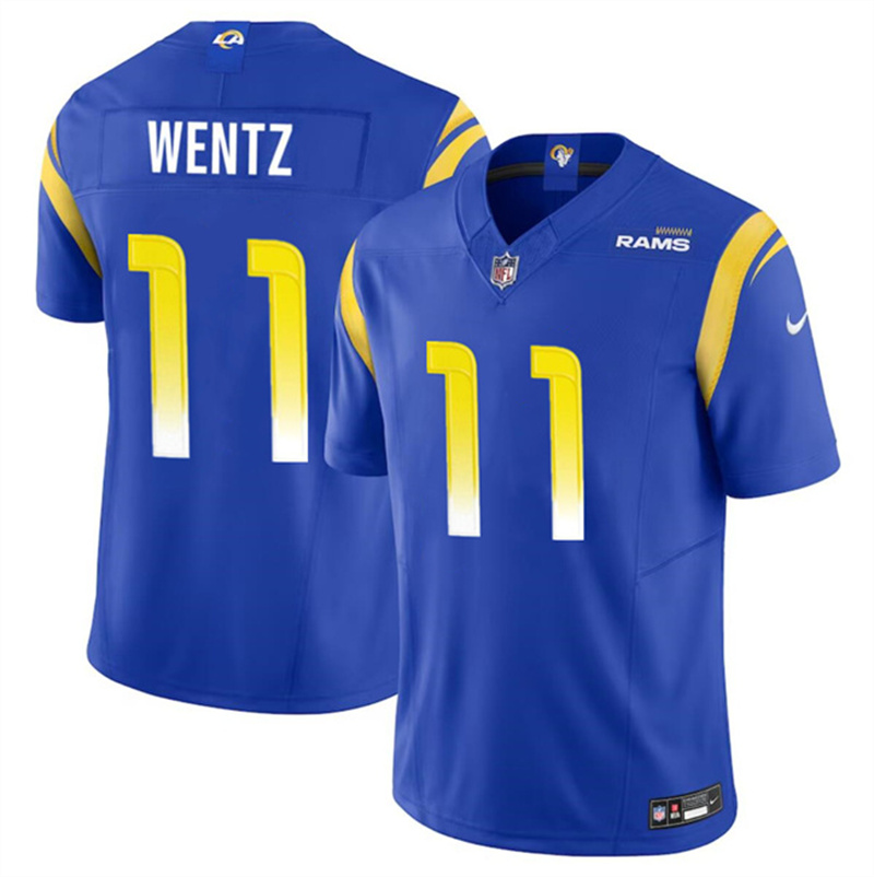 Men's Los Angeles Rams #11 Carson Wentz Blue 2023 F.U.S.E. Vapor Untouchable Stitched Football Jersey Men's Los Angeles Rams #11 Carson Wentz Blue 2023 F.U.S.E. Vapor Untouchable Stitched Football Jersey
