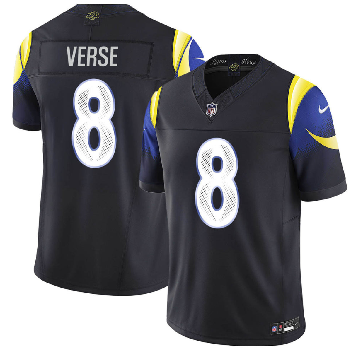 Men's Los Angeles Rams #8 Jared Verse Black 2025 F.U.S.E. “Rivalries” Vapor Limited Stitched Football Jersey Men's Los Angeles Rams #8 Jared Verse Black 2025 F.U.S.E. “Rivalries” Vapor Limited Stitched Football Jersey