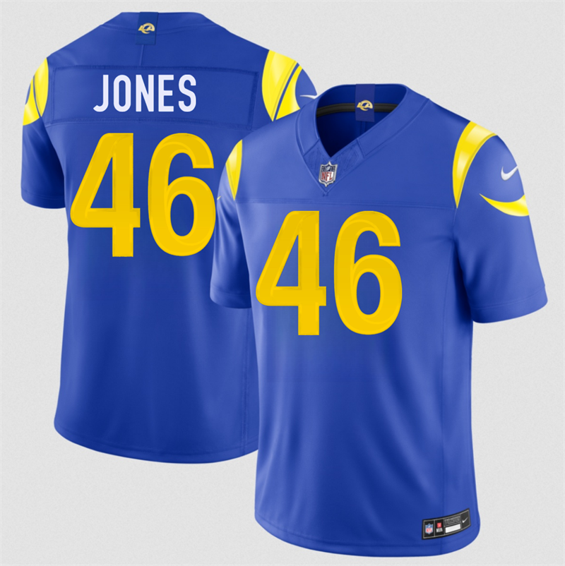 Men's Los Angeles Rams #46 Rohan Jones Royal 2026 Draft F.U.S.E. Vapor Limited Stitched Football Jersey Men's Los Angeles Rams #46 Rohan Jones Royal 2026 Draft F.U.S.E. Vapor Limited Stitched Football Jersey