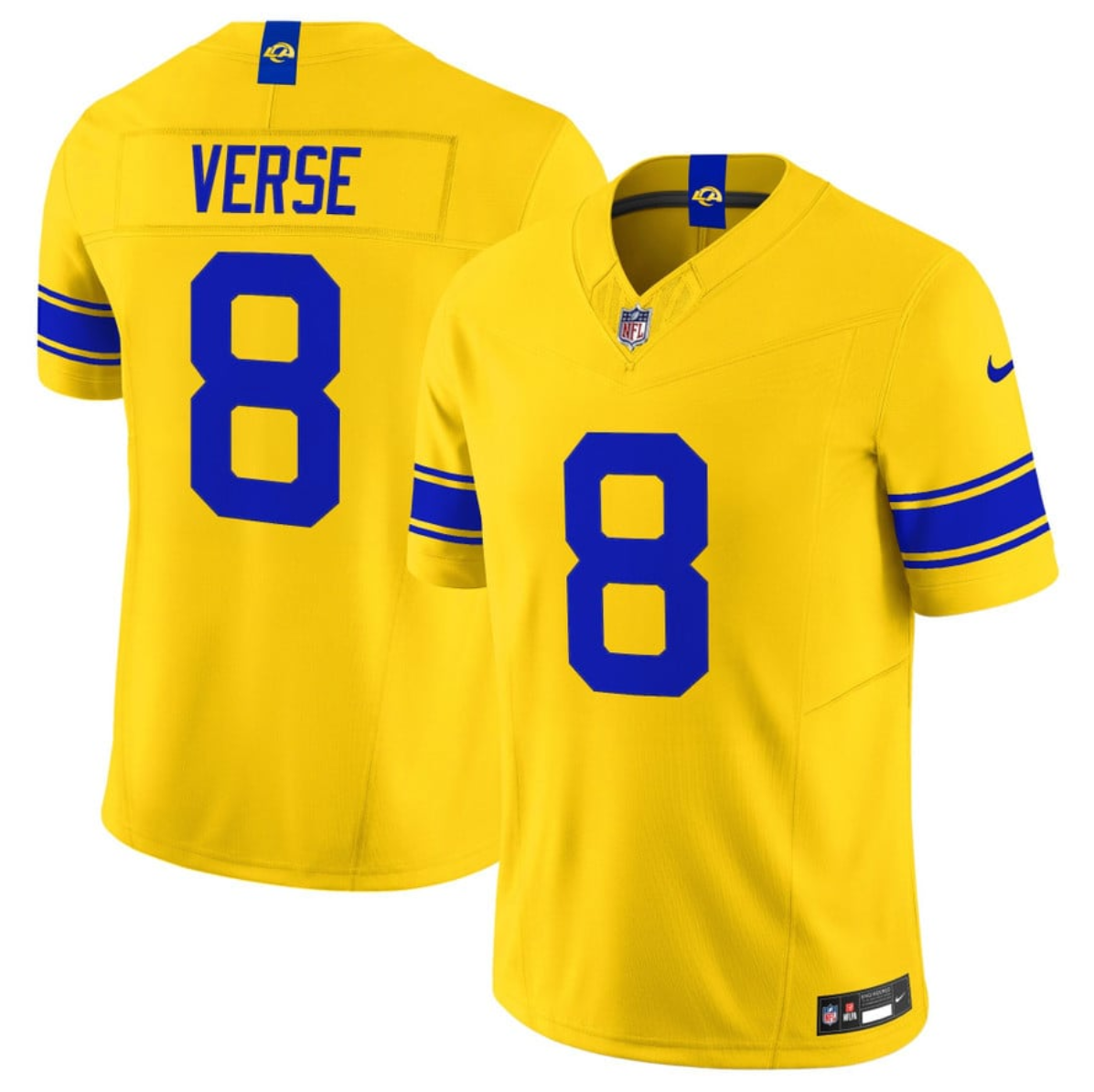 Men's Los Angeles Rams #8 Jared Verse Gold Classic Sol 2026 F.U.S.E. Vapor Limited Stitched Football Jersey