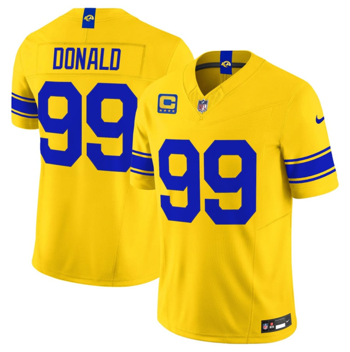 Men's Los Angeles Rams #99 Aaron Donald Gold Classic Sol 2026 F.U.S.E. 4-Star C Patch Vapor Limited Stitched Football Jersey Men's Los Angeles Rams #99 Aaron Donald Gold Classic Sol 2026 F.U.S.E. 4-Star C Patch Vapor Limited Stitched Football Jersey