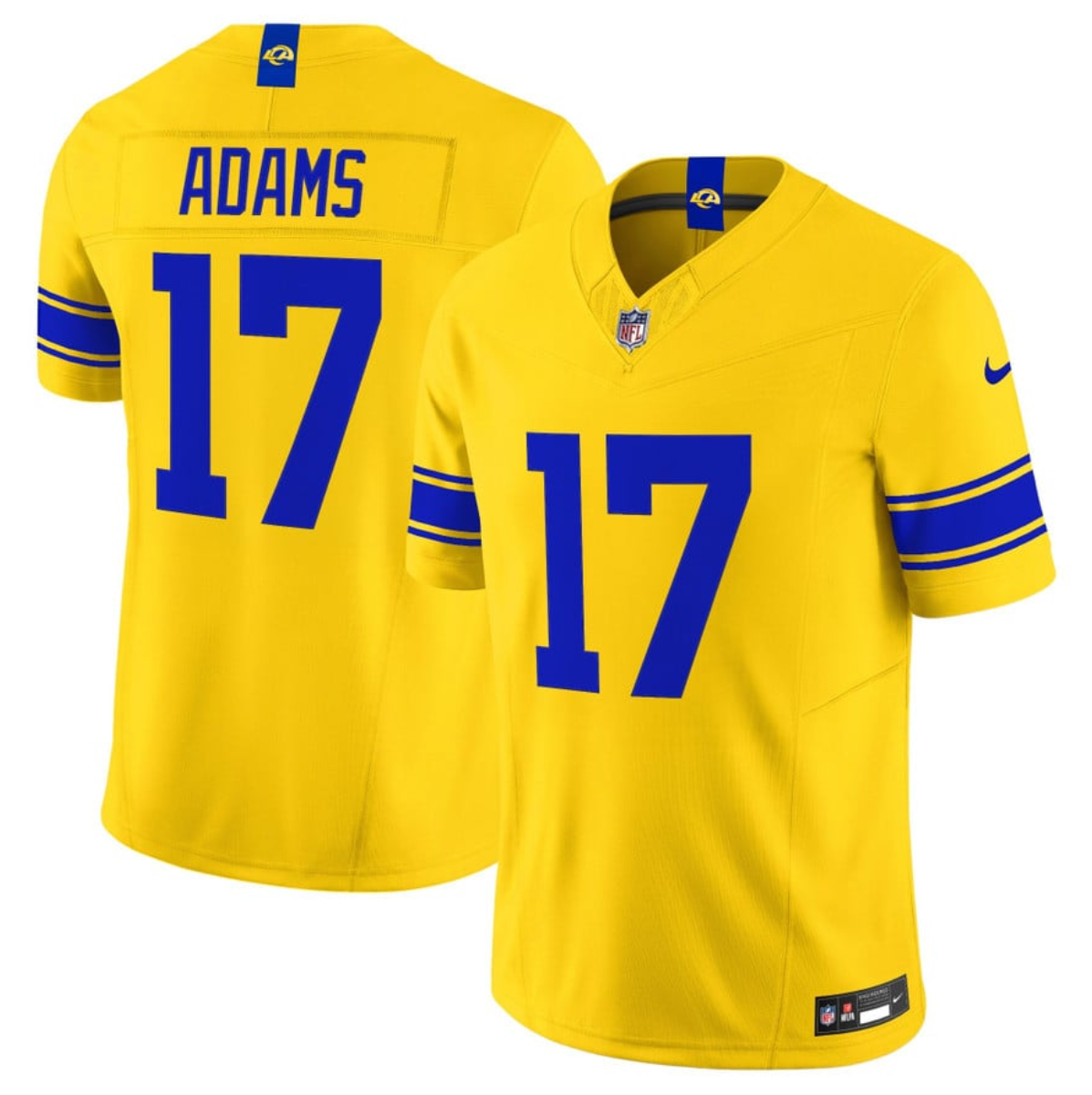 Men's Los Angeles Rams #17 Davante Adams Gold Classic Sol 2026 F.U.S.E. Vapor Limited Stitched Football Jersey Men's Los Angeles Rams #17 Davante Adams Gold Classic Sol 2026 F.U.S.E. Vapor Limited Stitched Football Jersey