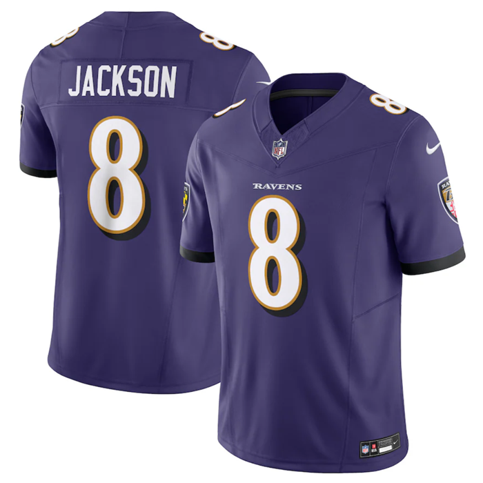 Men's Baltimore Ravens #8 Lamar Jackson Purple 2023 F.U.S.E Vapor Jersey Men's Baltimore Ravens #8 Lamar Jackson Purple 2023 F.U.S.E Vapor Jersey