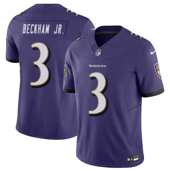 Men's Baltimore Ravens #3 Odell Beckham Jr. Purple 2023 F.U.S.E. Vapor Untouchable Stitched Football Jersey Men's Baltimore Ravens #3 Odell Beckham Jr. Purple 2023 F.U.S.E. Vapor Untouchable Stitched Football Jersey