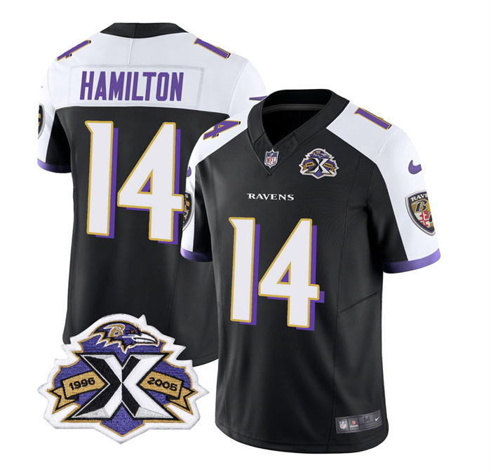 Men's Baltimore Ravens #14 Kyle Hamilton Black/White 2023 F.U.S.E With Patch Throwback Vapor Limited Jersey Men's Baltimore Ravens #14 Kyle Hamilton Black/White 2023 F.U.S.E With Patch Throwback Vapor Limited Jersey
