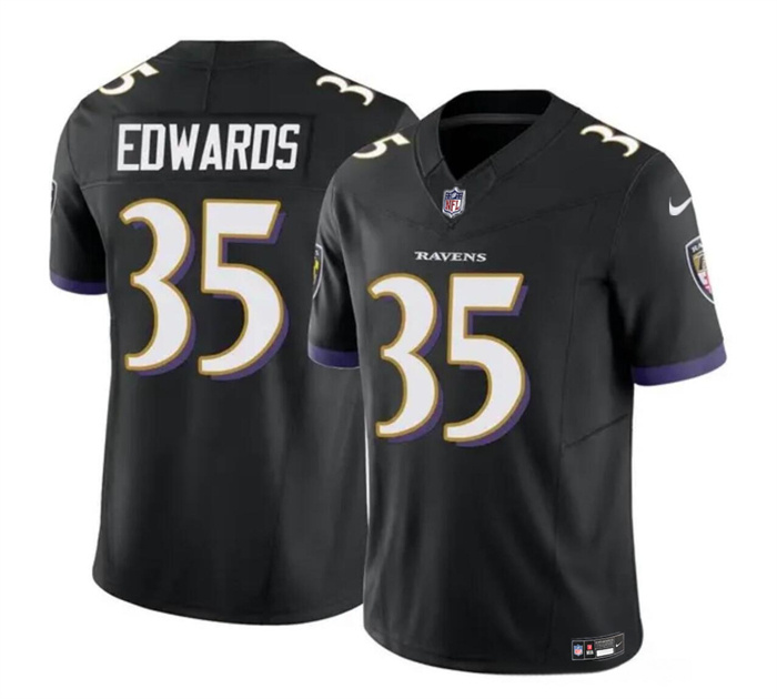 Men's Baltimore Ravens #35 Gus Edwards Black 2023 F.U.S.E. Vapor Limited Football Jersey Men's Baltimore Ravens #35 Gus Edwards Black 2023 F.U.S.E. Vapor Limited Football Jersey