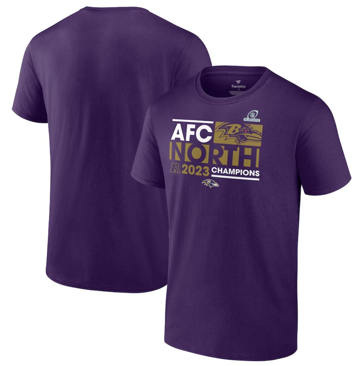 Men's Baltimore Ravens Purple 2023 AFC North Division Champions Conquer T-Shirt Men's Baltimore Ravens Purple 2023 AFC North Division Champions Conquer T-Shirt