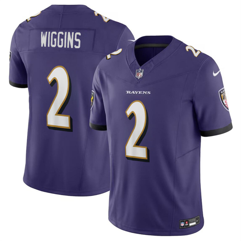 Men's Baltimore Ravens #2 Nate Wiggins Purple 2024 Draft F.U.S.E Vapor Limited Football Jersey Men's Baltimore Ravens #2 Nate Wiggins Purple 2024 Draft F.U.S.E Vapor Limited Football Jersey